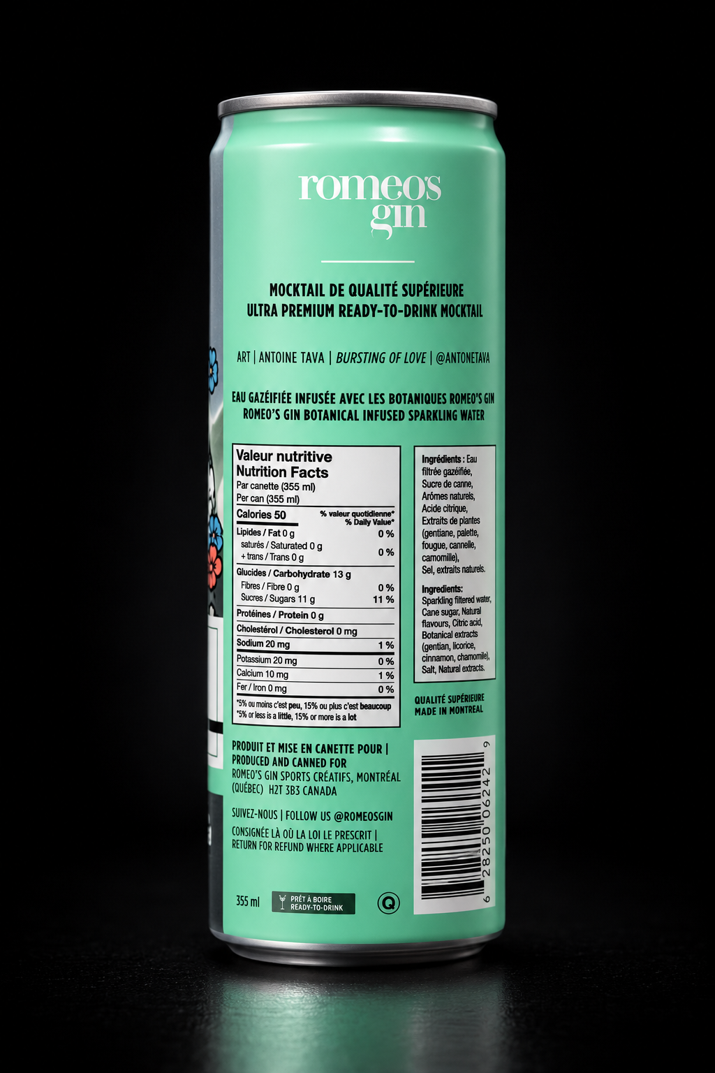 Romeo's Gin - Gin Tonic ( Mandarine & Fleur de sureau) - Paquet de 4 x 355 ml