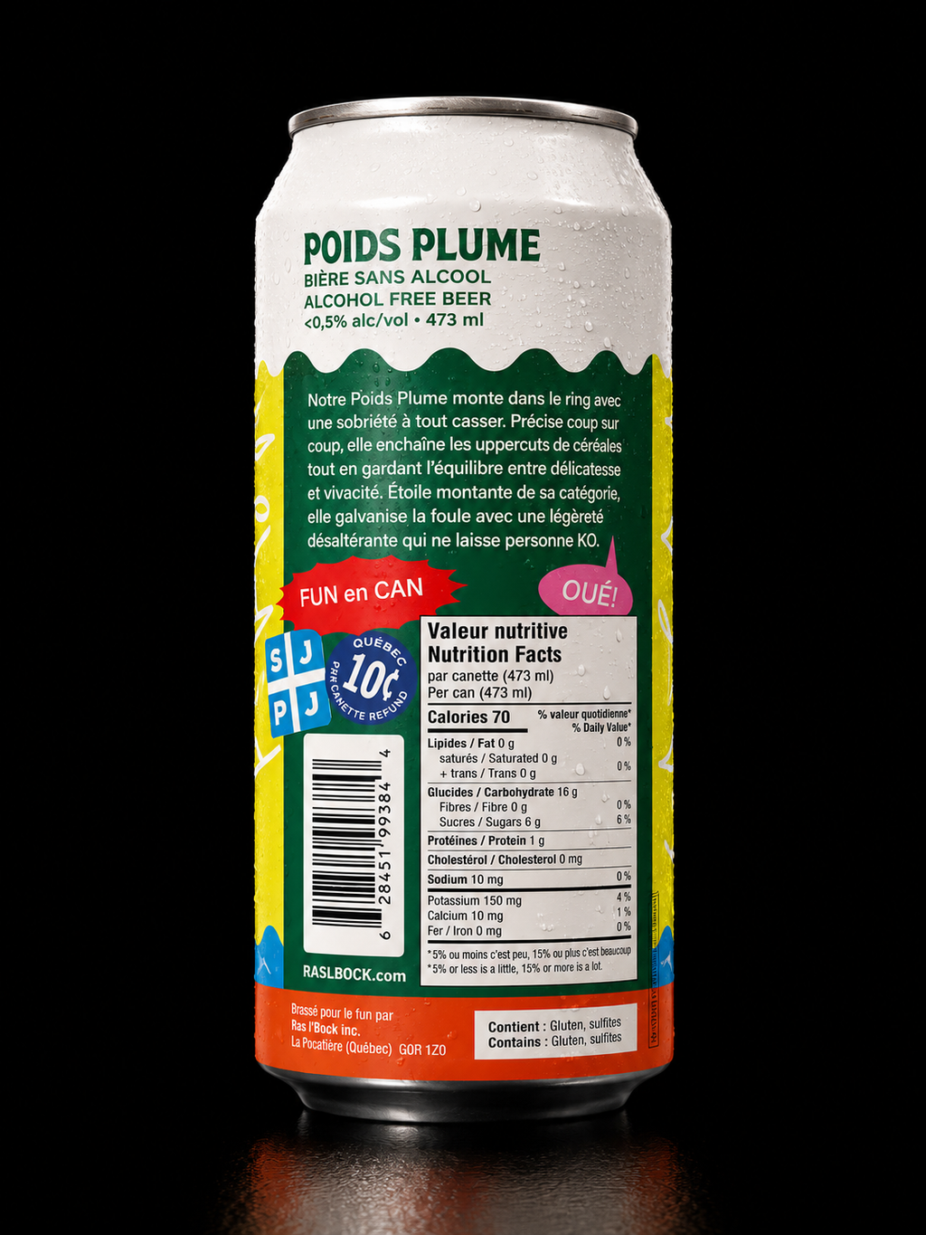 Ras l'Bock - Bière Poids Plume (Blonde) - Paquet de 4 x 473 ml