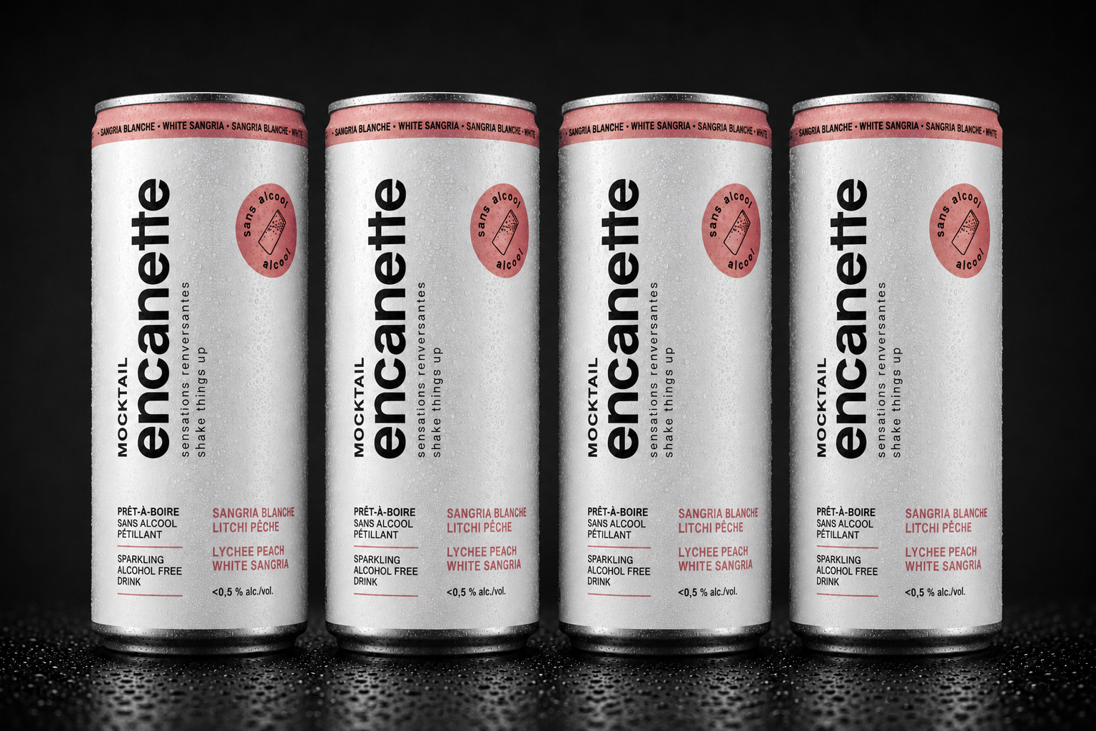 Breuvage Encanette - Sangria Blanche Litchi Pêche - Paquet de 4 x 250 ml