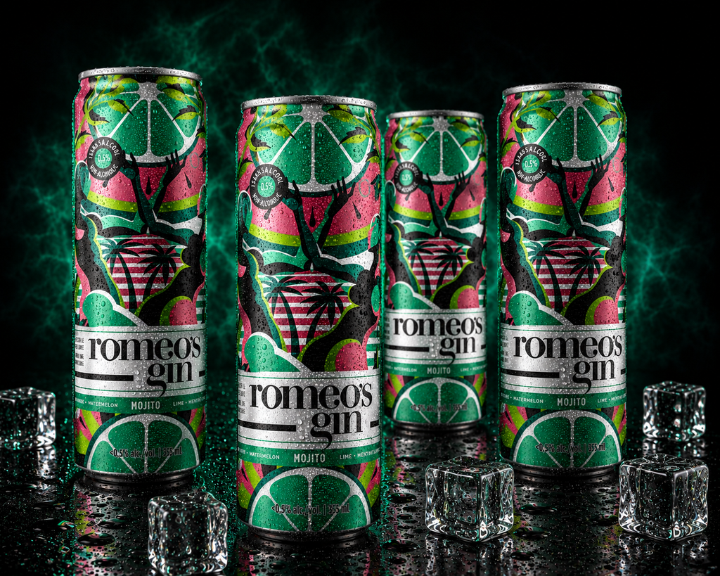 Romeo's Gin - Mojito (Lime, Menthe & Melon d'eau) - Paquet de 4 x 355 ml