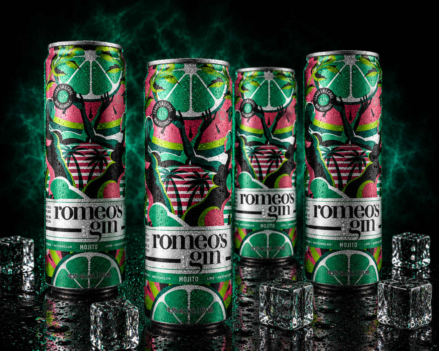 Romeo's Gin - Mojito (Lime, Menthe & Melon d'eau) - Paquet de 4 x 355 ml